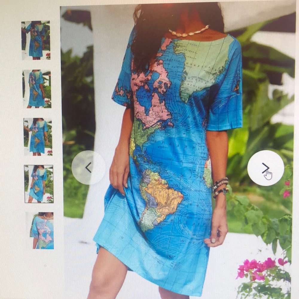 NEW!!  Short sleeve map printed crew neck dress